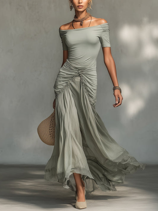Sophie – Robe maxi en chiffon grise