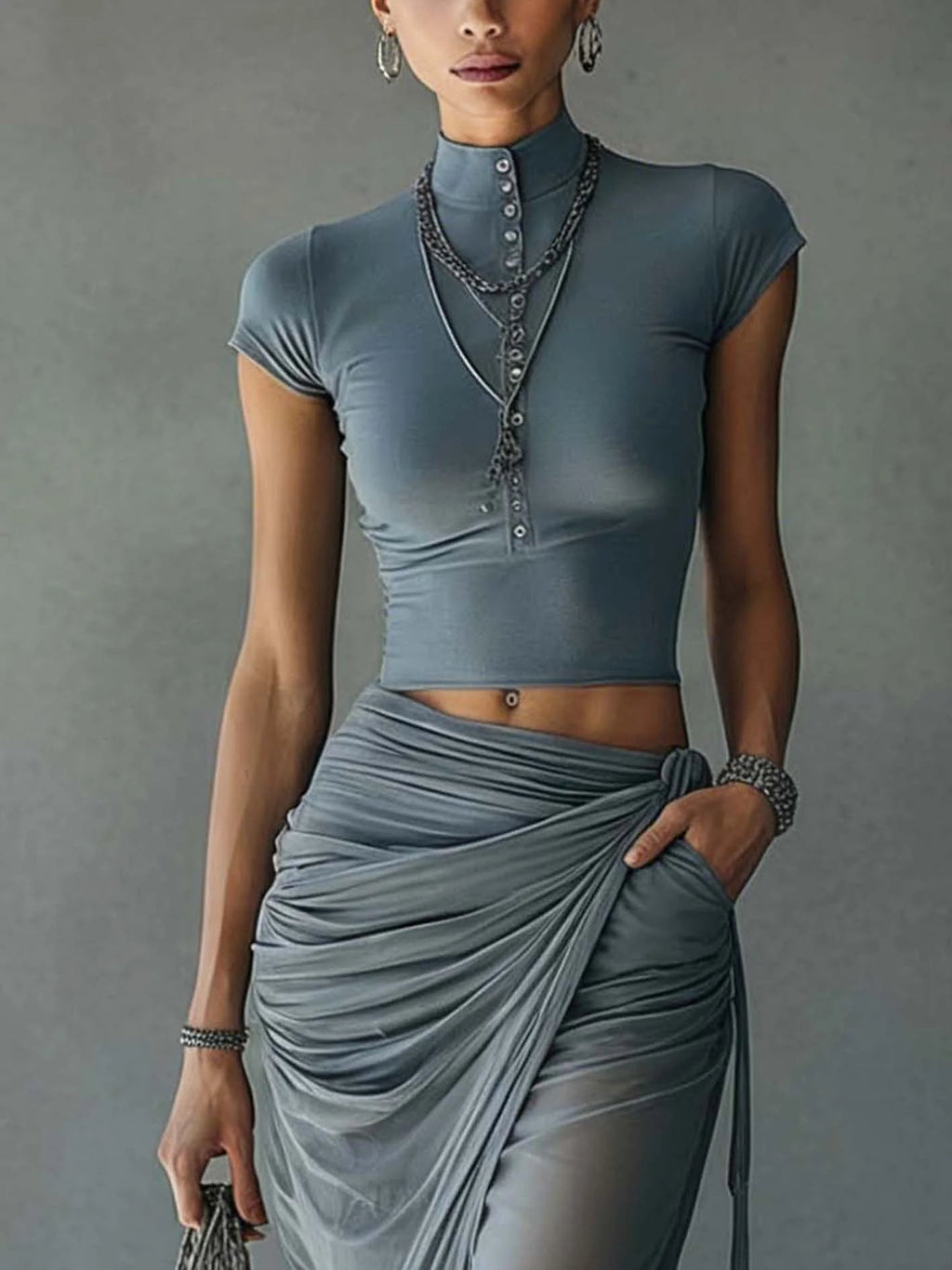 Ensemble Bleu T-Shirt & Jupe en Filet
