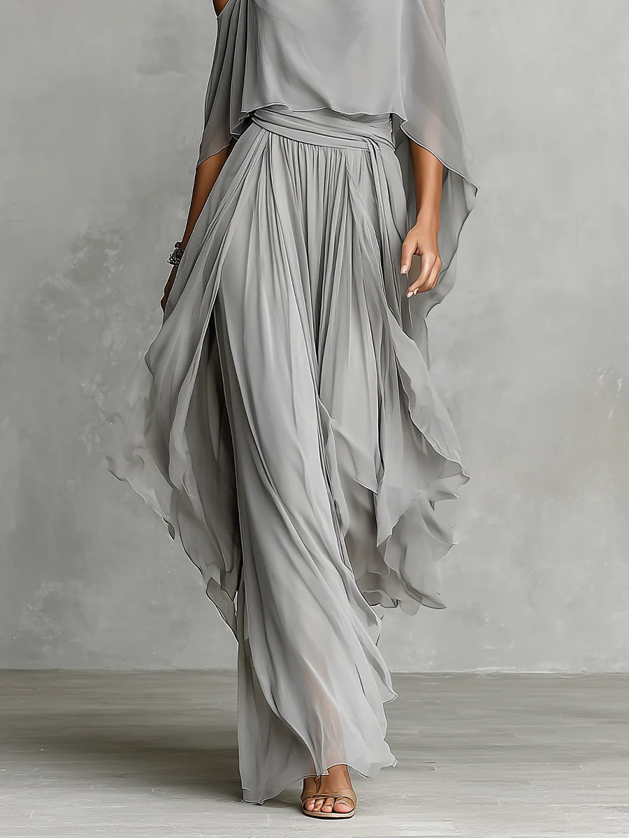 Ensemble Gris en Mousseline : Top Sans Manches et Pantalon