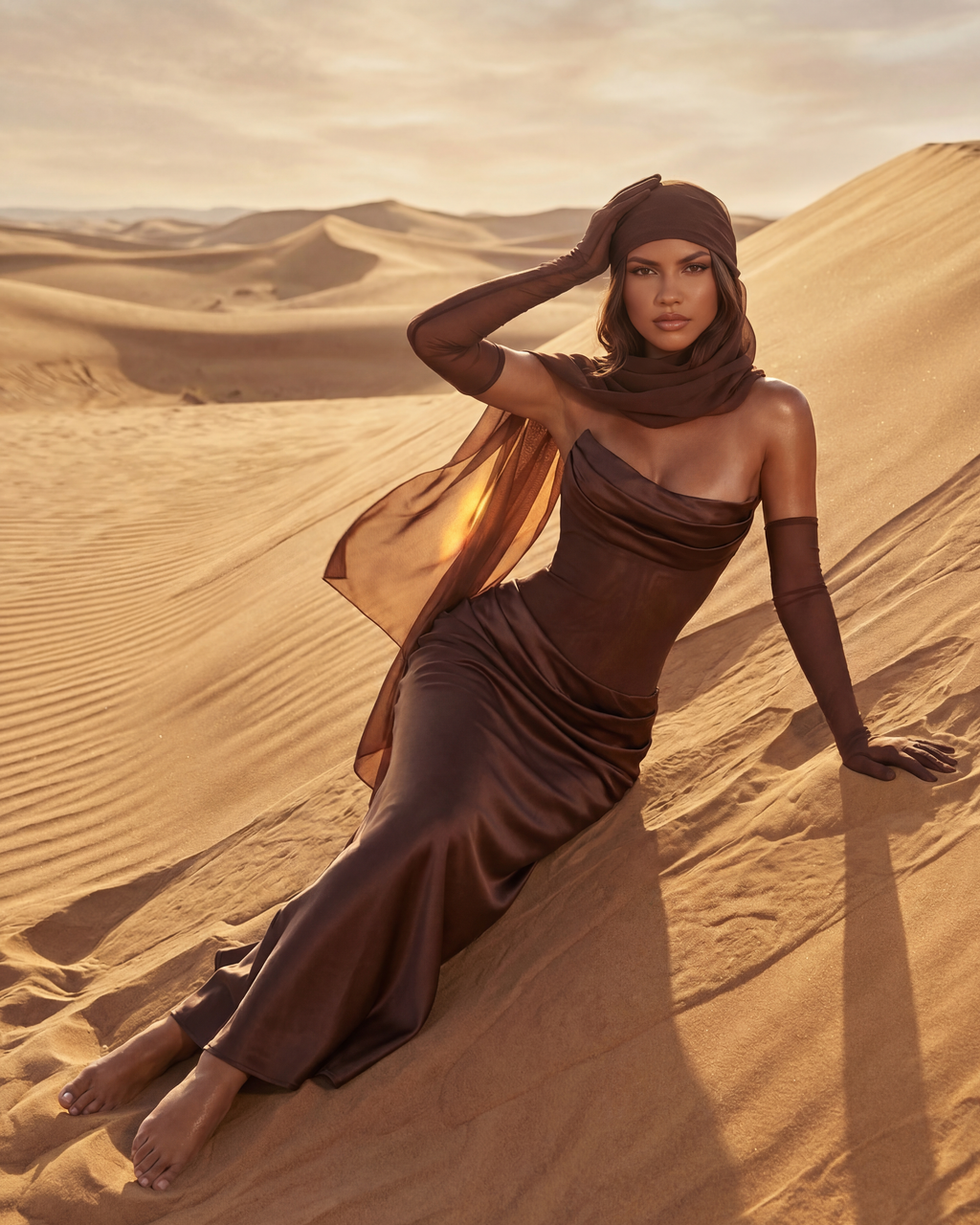Robe longue satinée à décolleté drapé