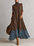 Piera - Robe longue effet daim avec ourlet en dentelle