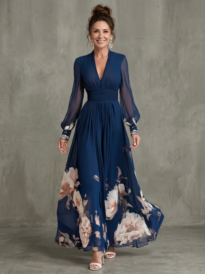Zélie | Robe Maxi à Manches Plissées Transparentes