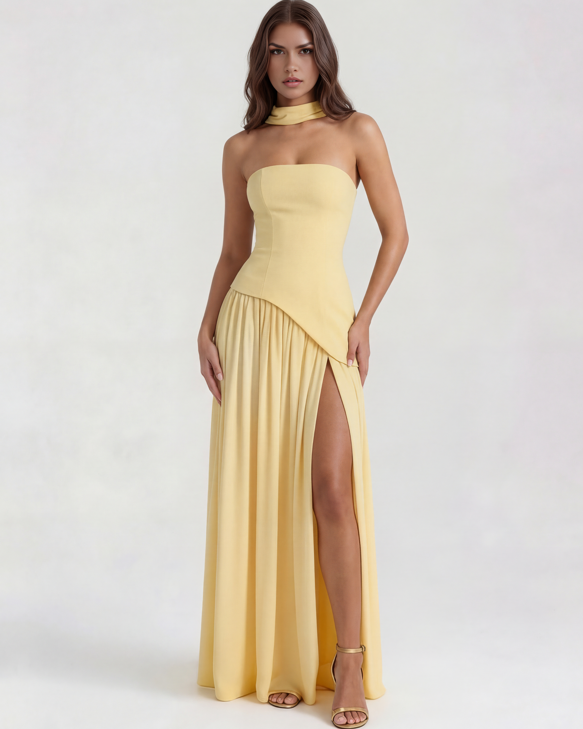 Robe longue bustier avec fente