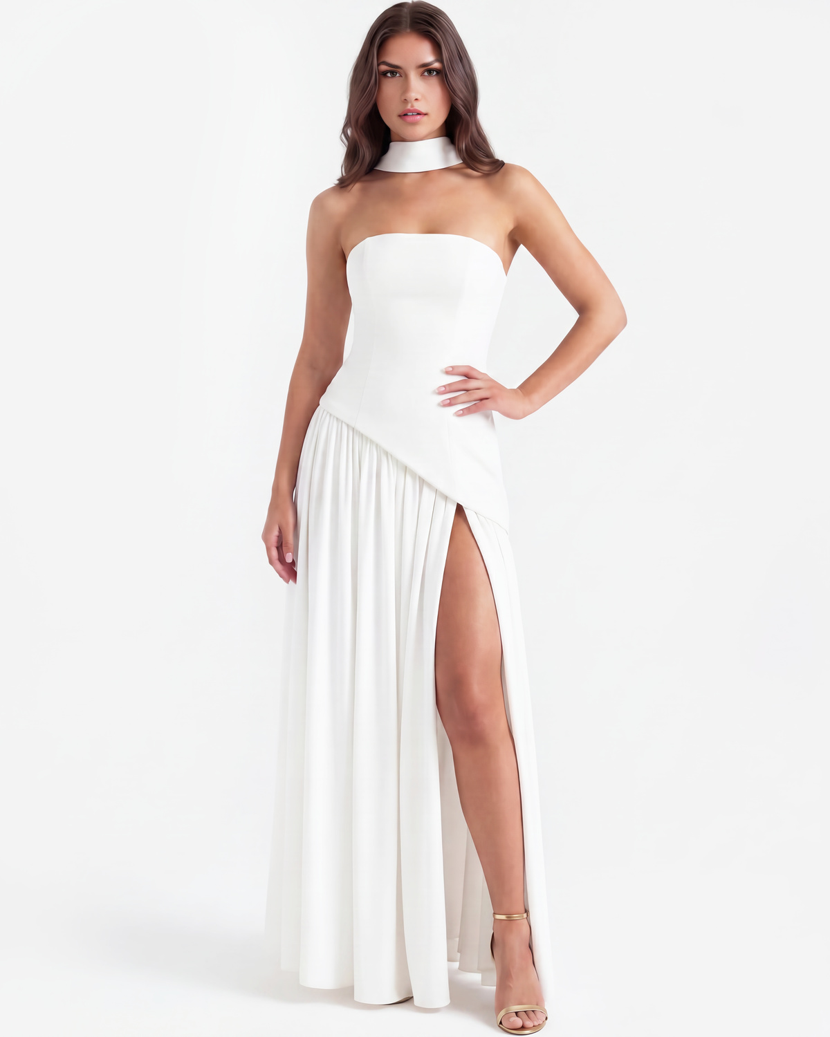 Robe longue bustier avec fente