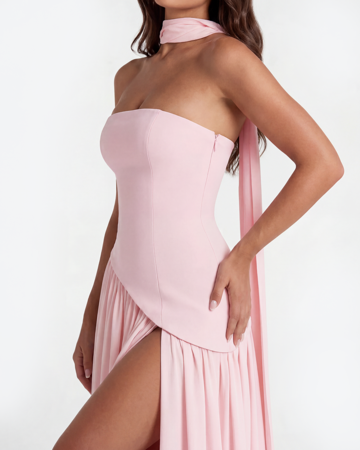 Robe longue bustier avec fente