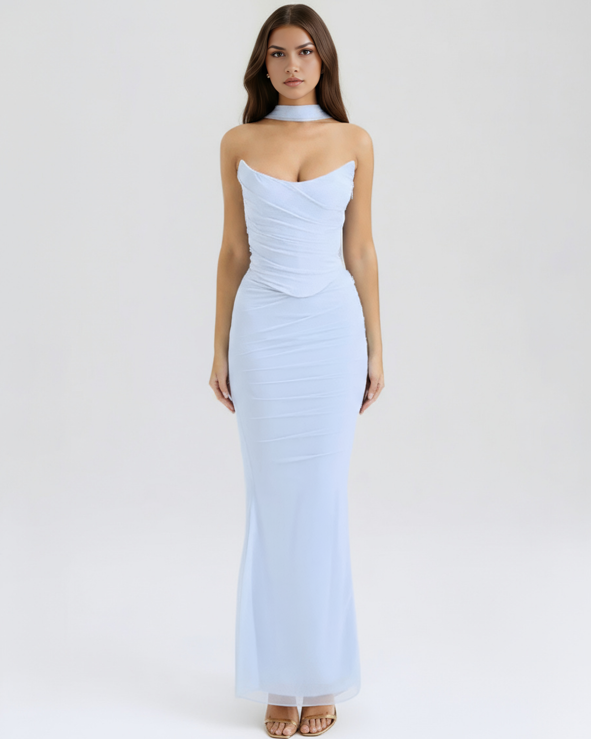 Robe longue ajustée avec ras-de-cou