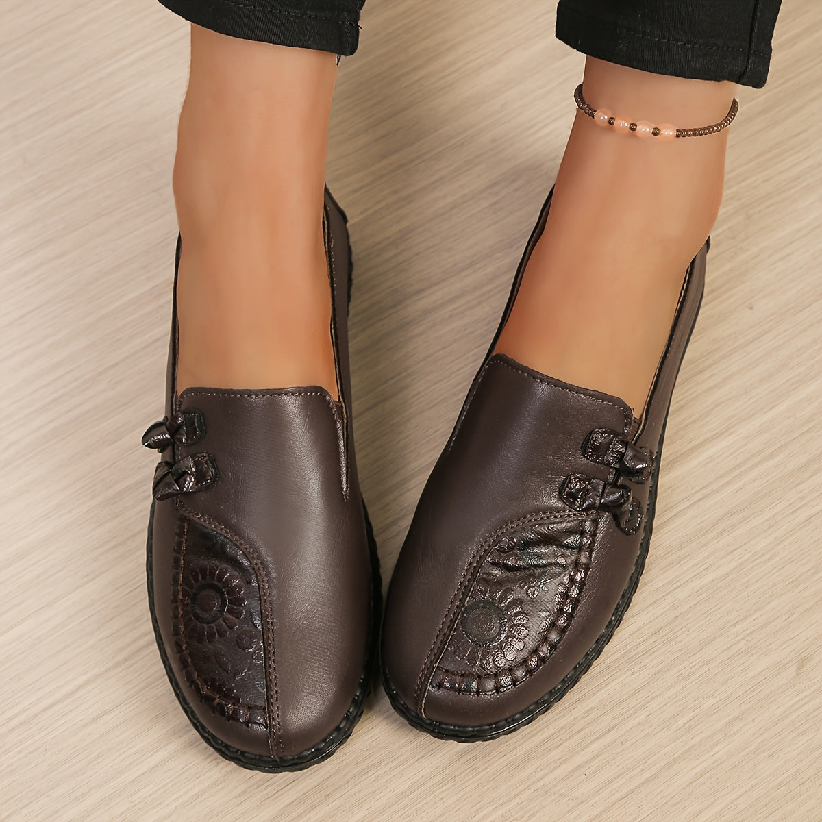 Carmen™ | Mocassins confort en cuir à broderie florale