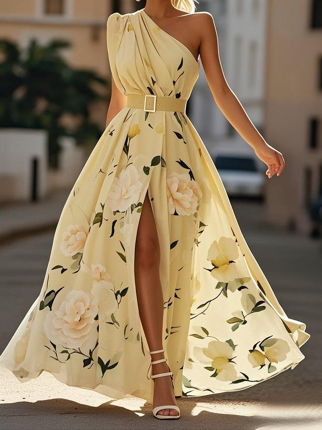 Julie | Robe maxi en chiffon vert à fleurs