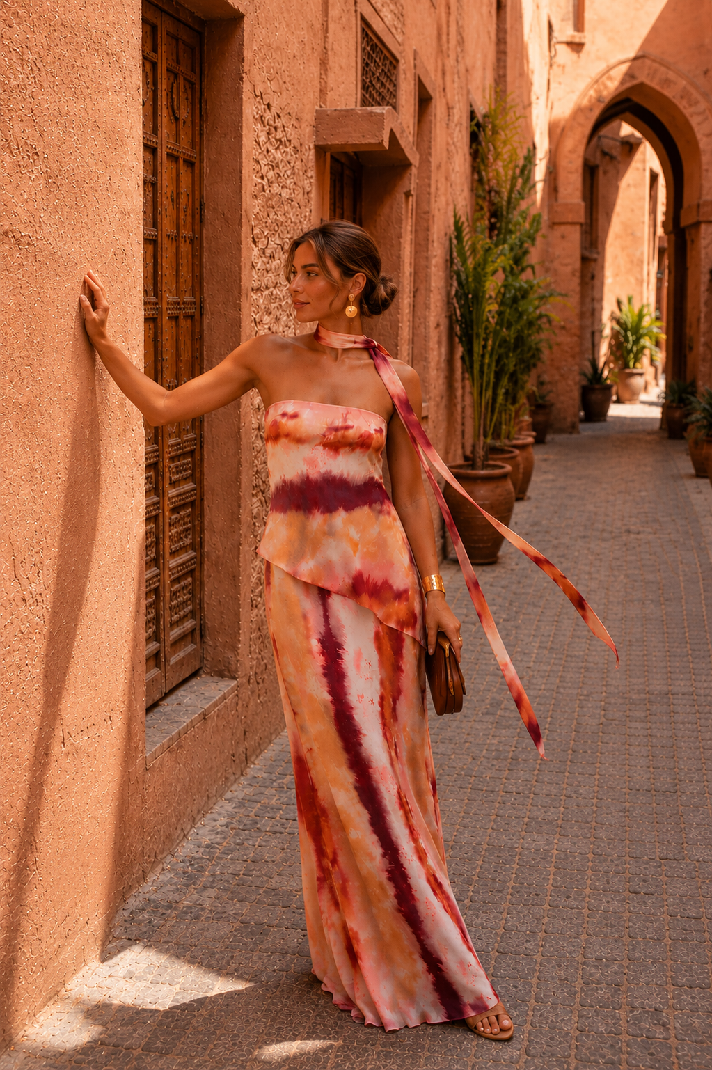 Robe longue imprimée à encolure bustier
