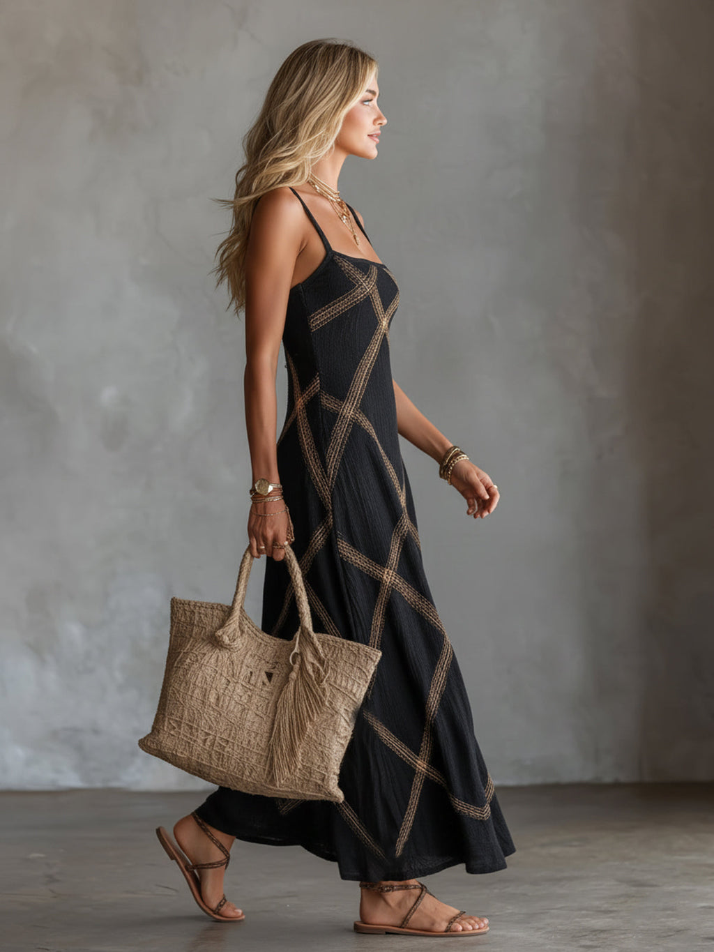 Vittoria | Robe Géométrique Noir Chameau