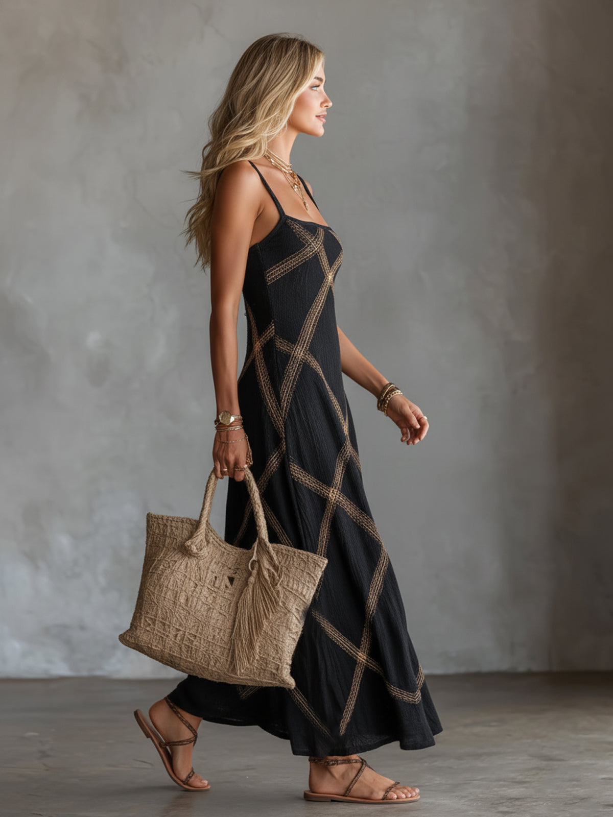 Vittoria | Robe Géométrique Noir Chameau