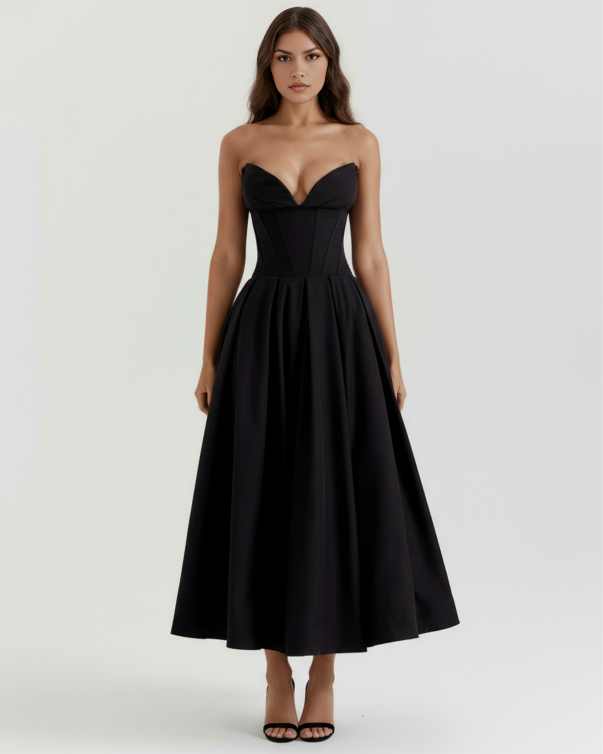 Robe midi bustier avec jupe ample