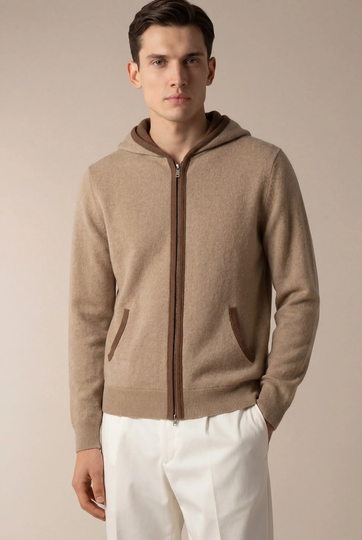 Sweat à capuche Santoni en maille extrafine crème