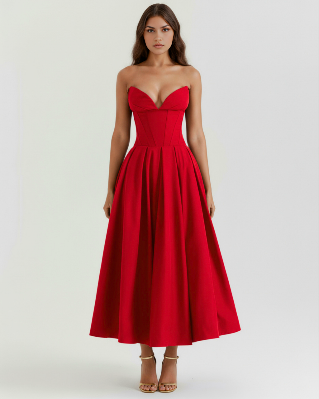 Robe midi bustier avec jupe ample