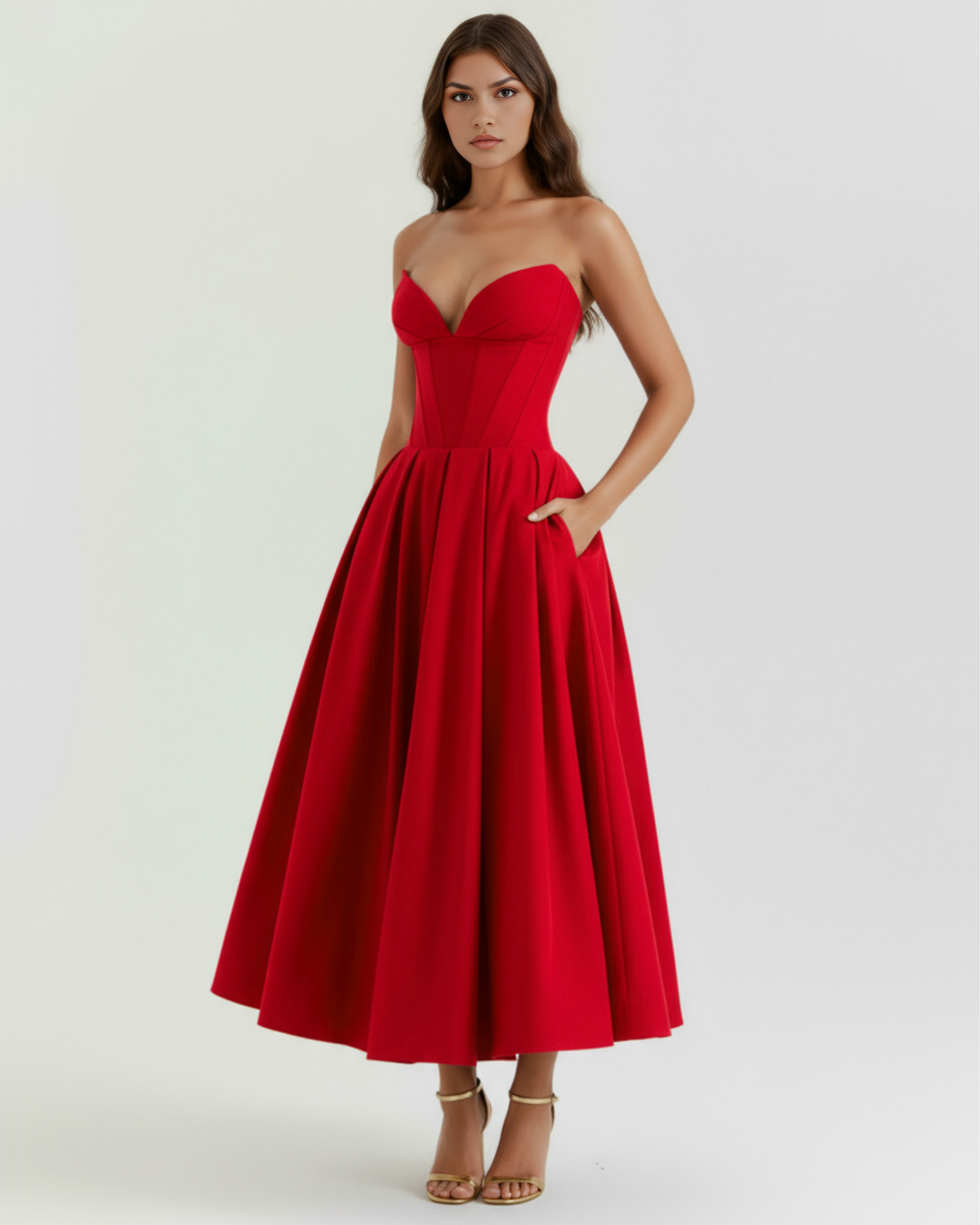 Robe midi bustier avec jupe ample