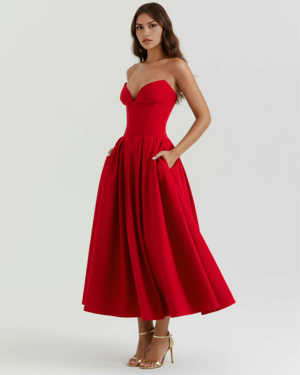 Robe midi bustier avec jupe ample