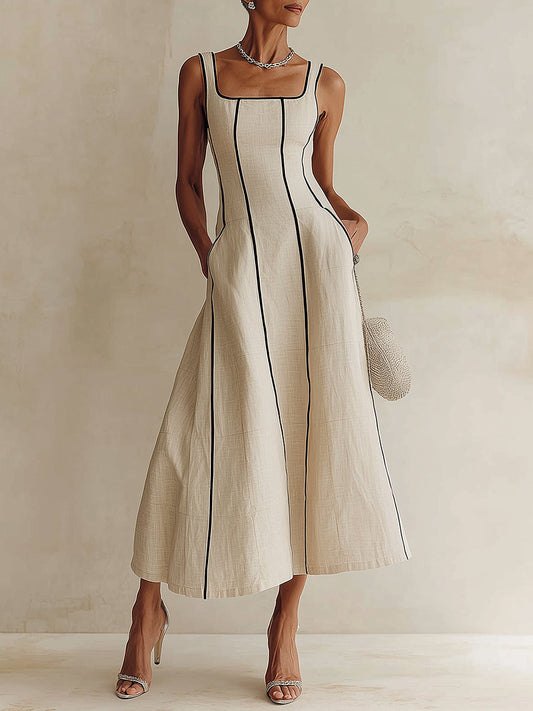 Lara – Robe maxi couleur abricot à coupe en A