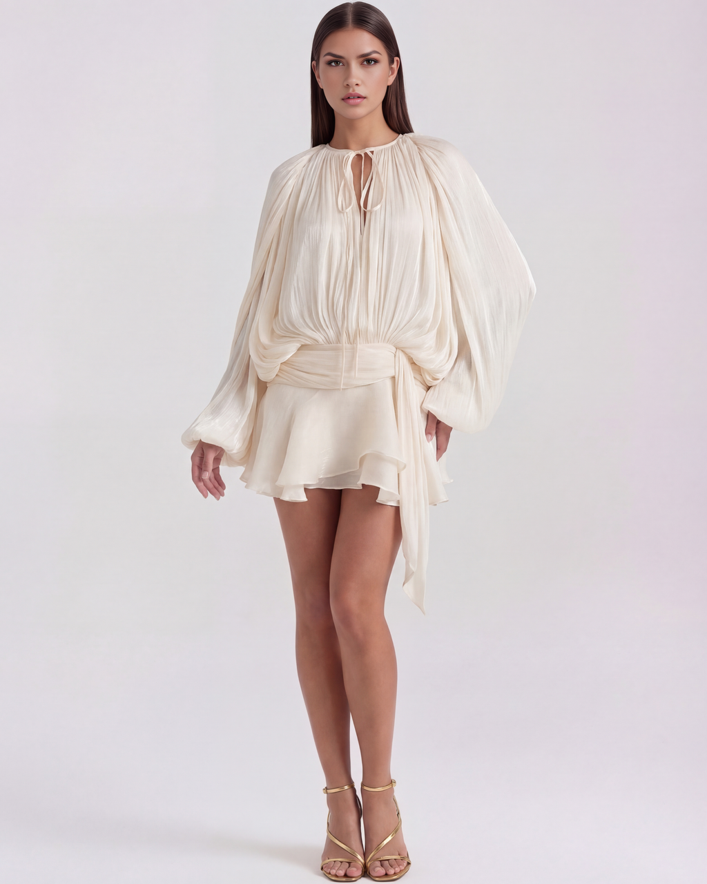 Robe courte fluide à manches bouffantes