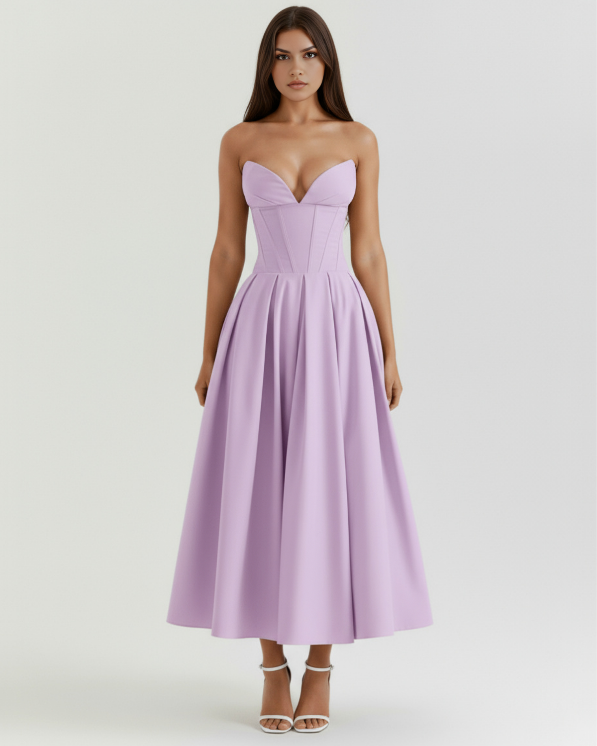 Robe midi bustier avec jupe ample