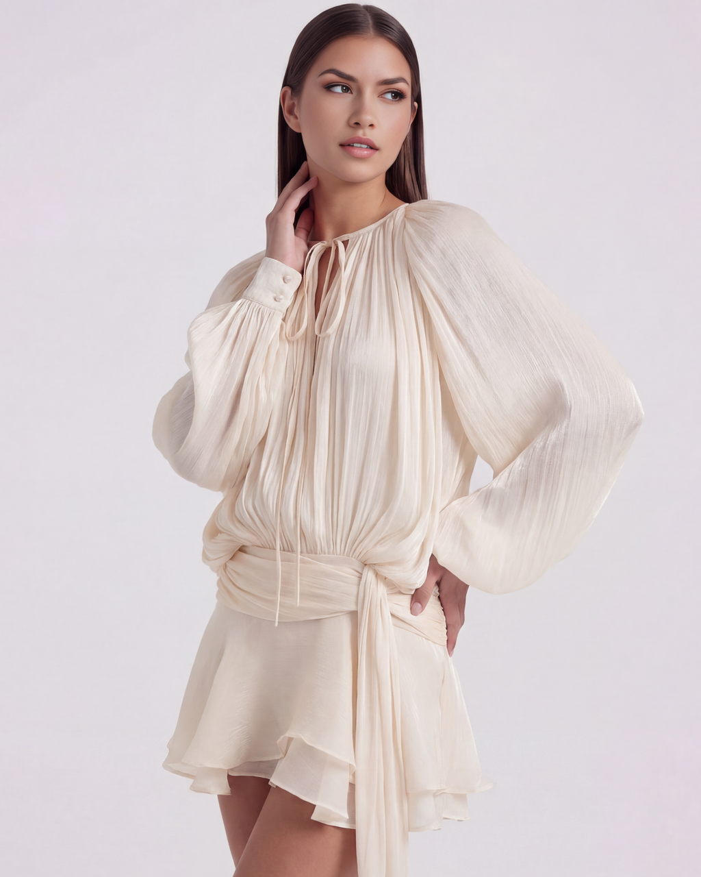 Robe courte fluide à manches bouffantes