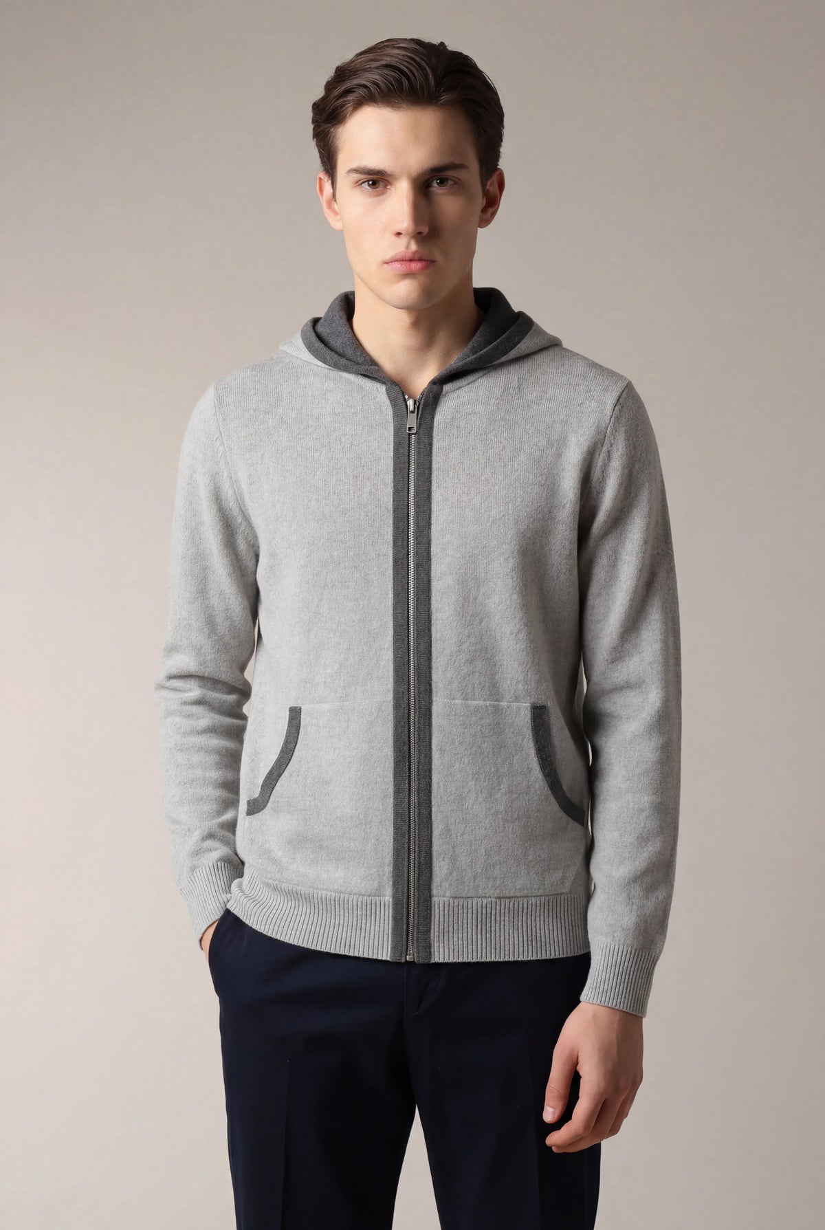 Sweat à capuche Santoni en maille extrafine gris