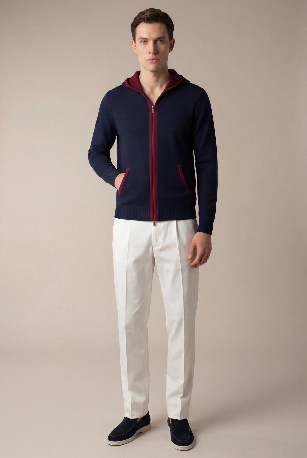 Sweat à capuche Santoni en maille extrafine bleu marine