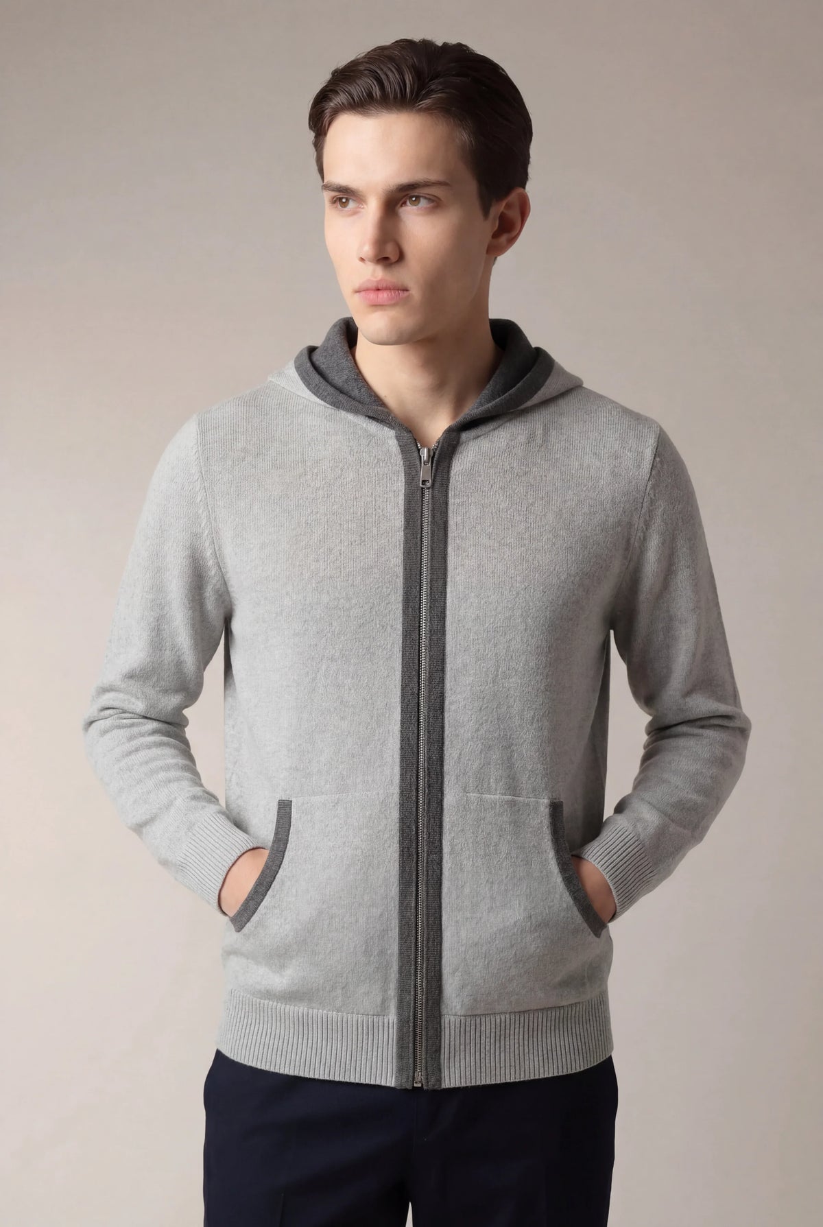Sweat à capuche Santoni en maille extrafine gris