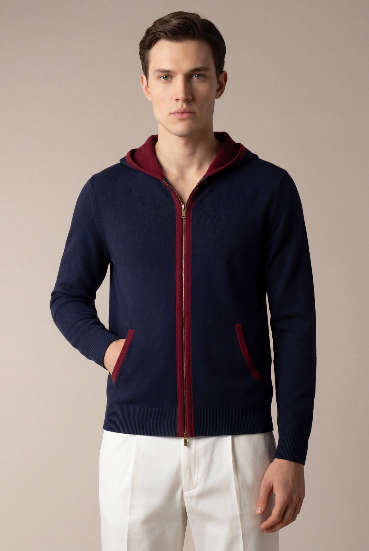 Sweat à capuche Santoni en maille extrafine bleu marine