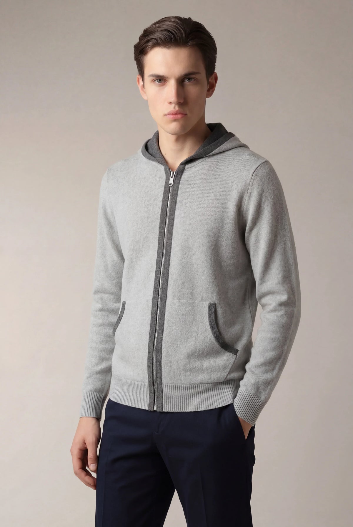 Sweat à capuche Santoni en maille extrafine gris