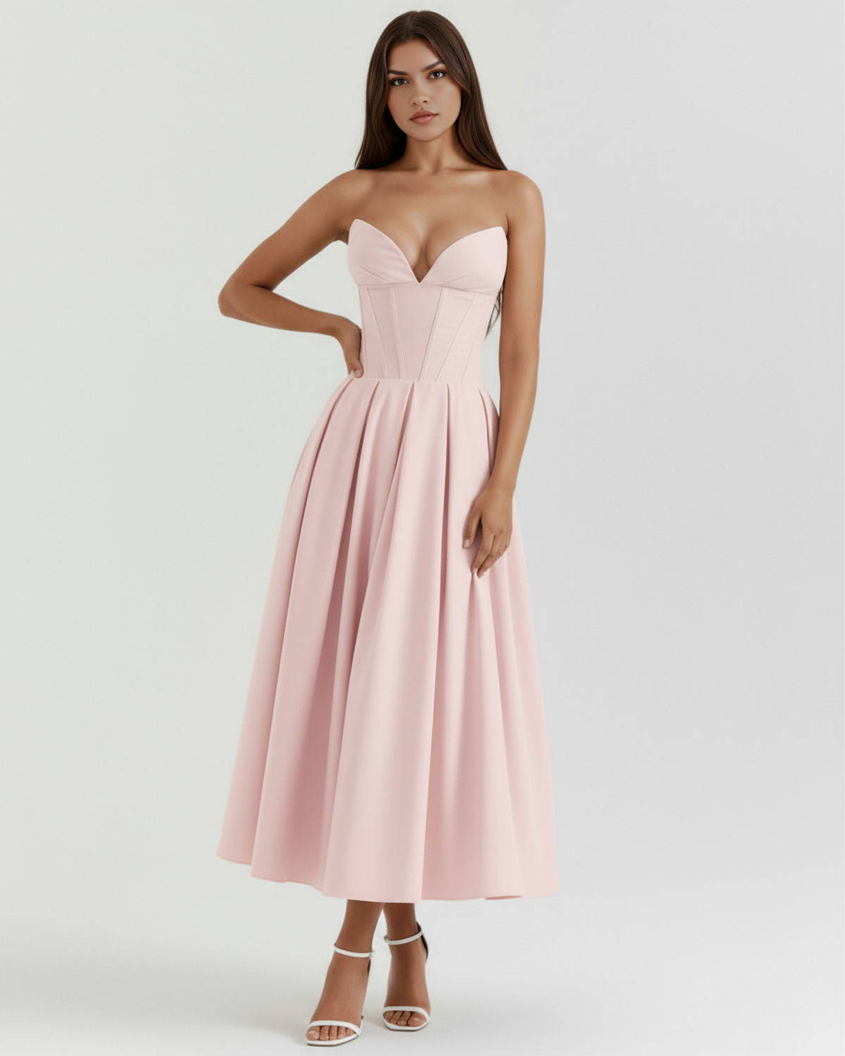 Robe midi bustier avec jupe ample