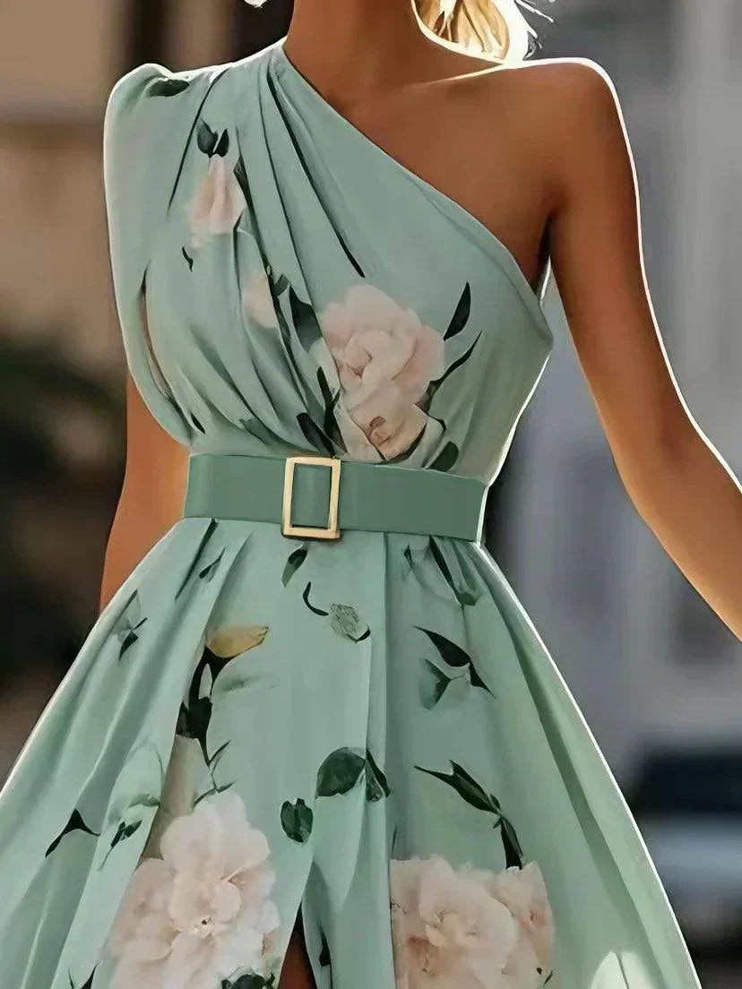 Julie | Robe maxi en chiffon vert à fleurs