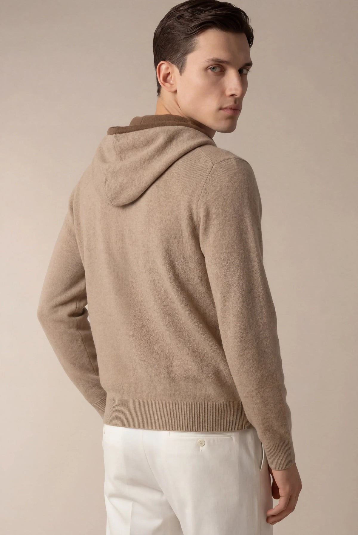 Sweat à capuche Santoni en maille extrafine crème