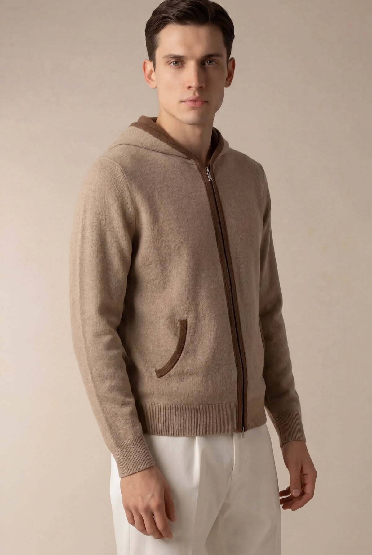 Sweat à capuche Santoni en maille extrafine crème