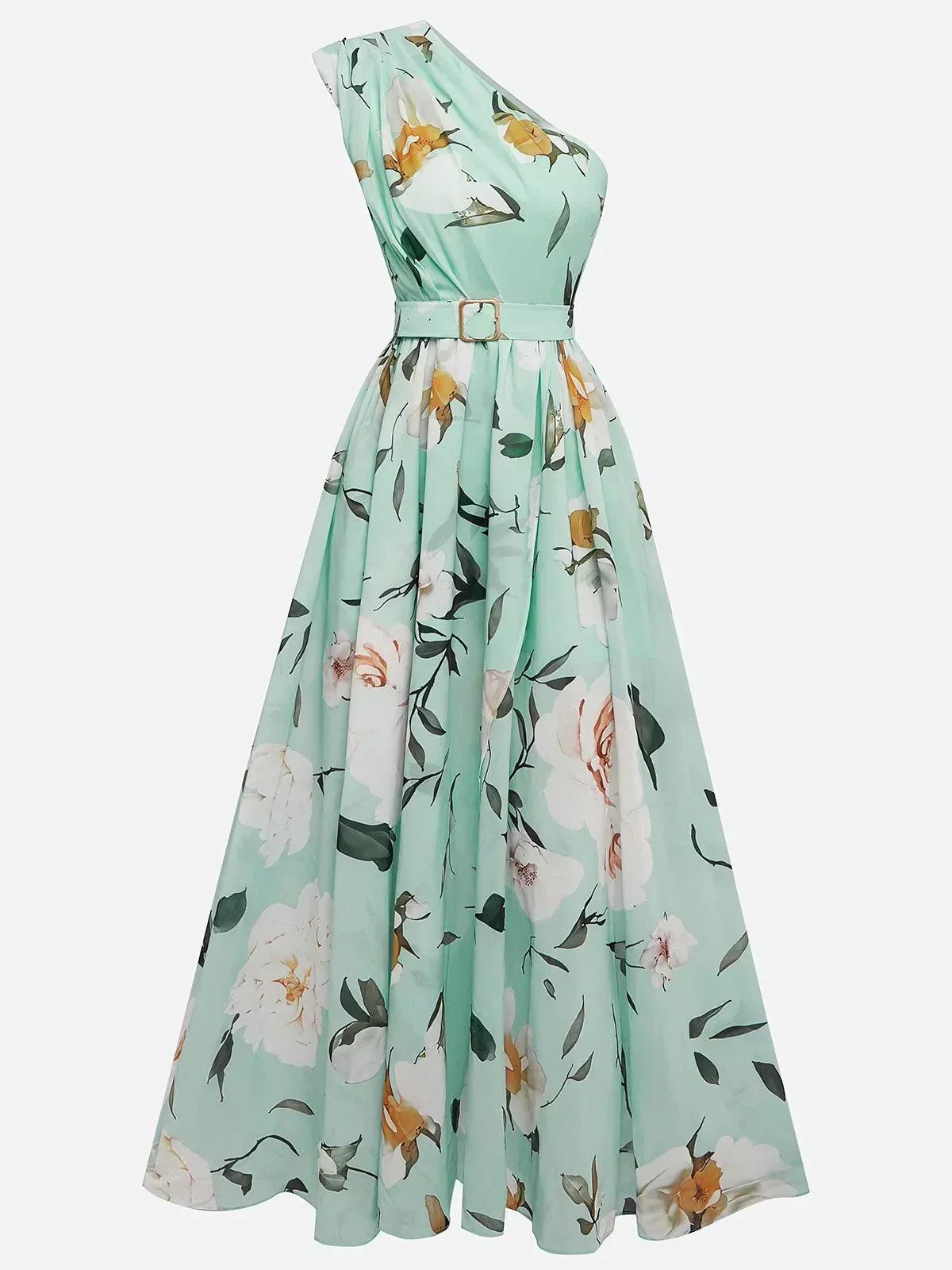Julie | Robe maxi en chiffon vert à fleurs