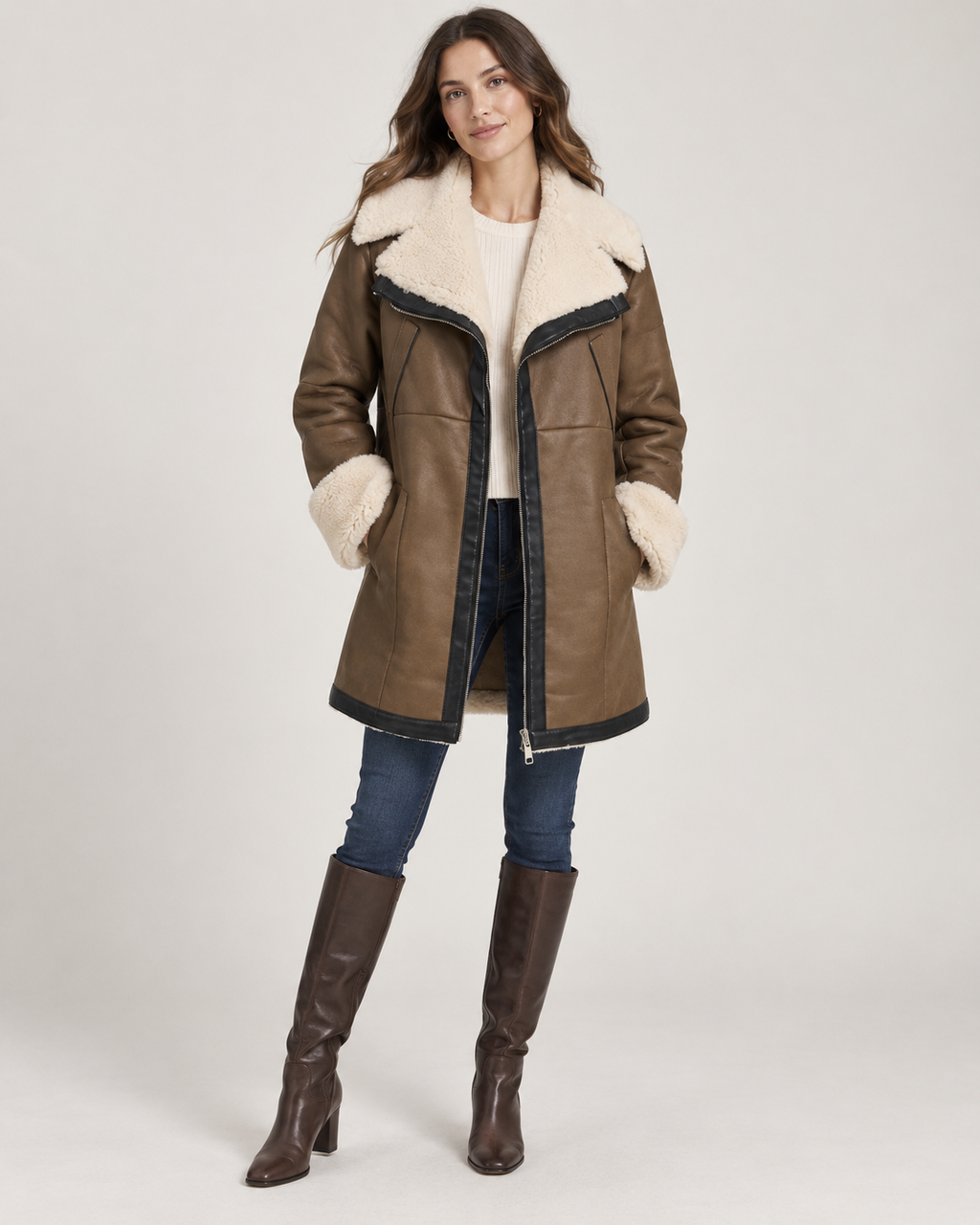 MANTEAU VINTAGE COL LAMBSKIN CONTRASTÉ