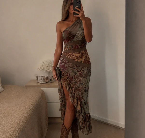 Robe en tulle imprimé à volants
