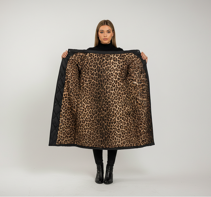 MANTEAU MATELASSÉ PREMIUM DOUBLURE IMPRIMÉ LÉOPARD