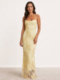 Robe longue brodée à bretelles