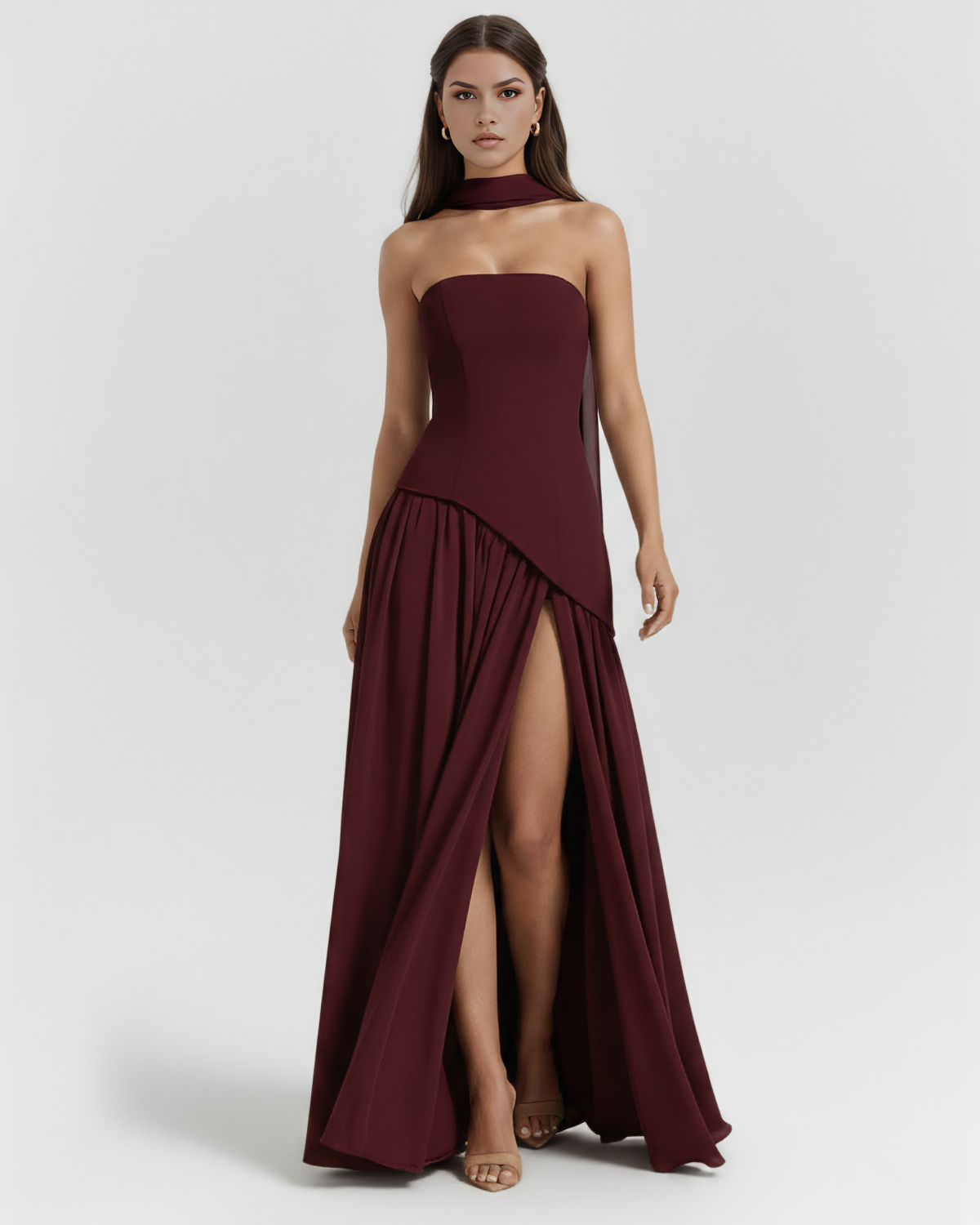 Robe longue bustier avec fente