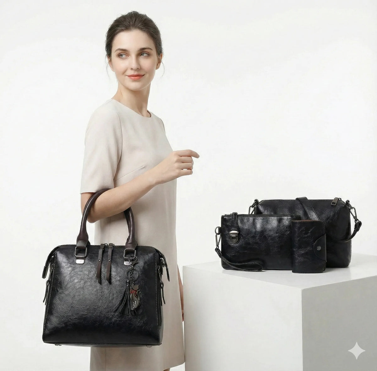 Kit premium en cuir - sac + portefeuille + pochette + trousse offerte