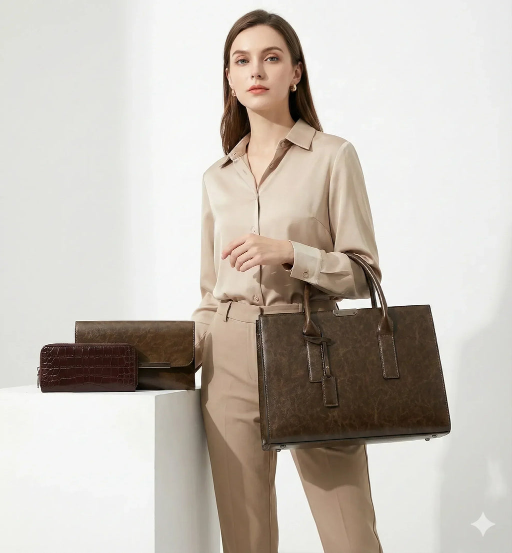 Ensemble sac en cuir + 2 portefeuilles - Zayna
