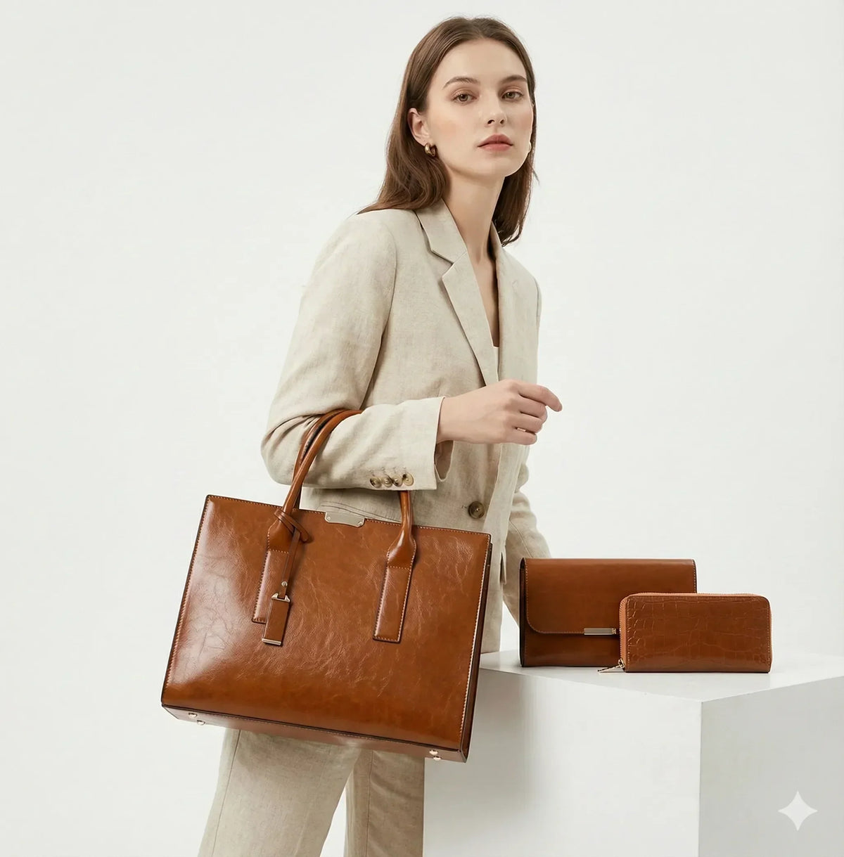 Ensemble sac en cuir + 2 portefeuilles - Zayna