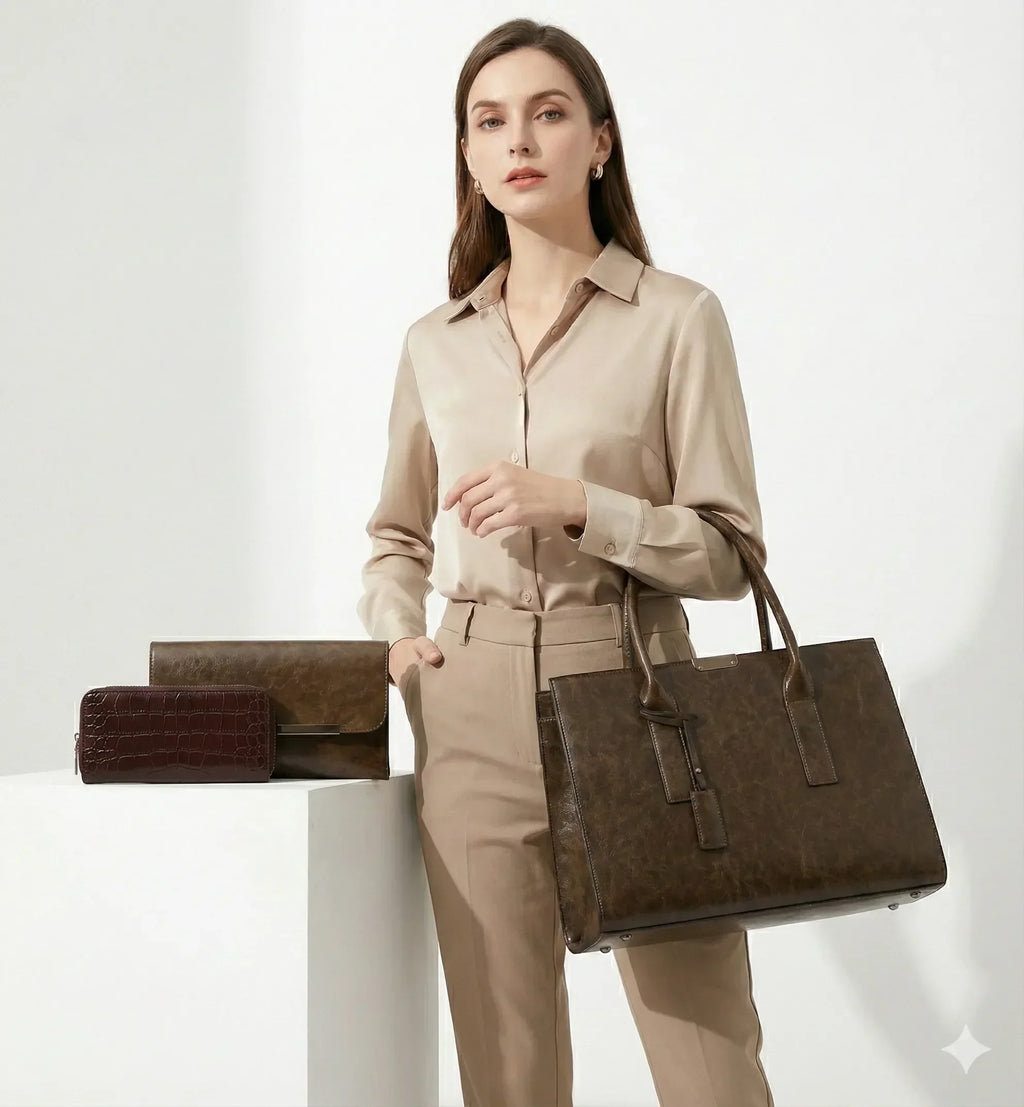 Ensemble sac en cuir + 2 portefeuilles - Zayna