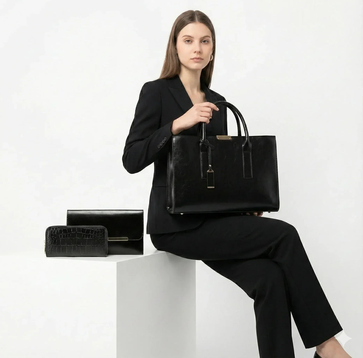 Ensemble sac en cuir + 2 portefeuilles - Zayna