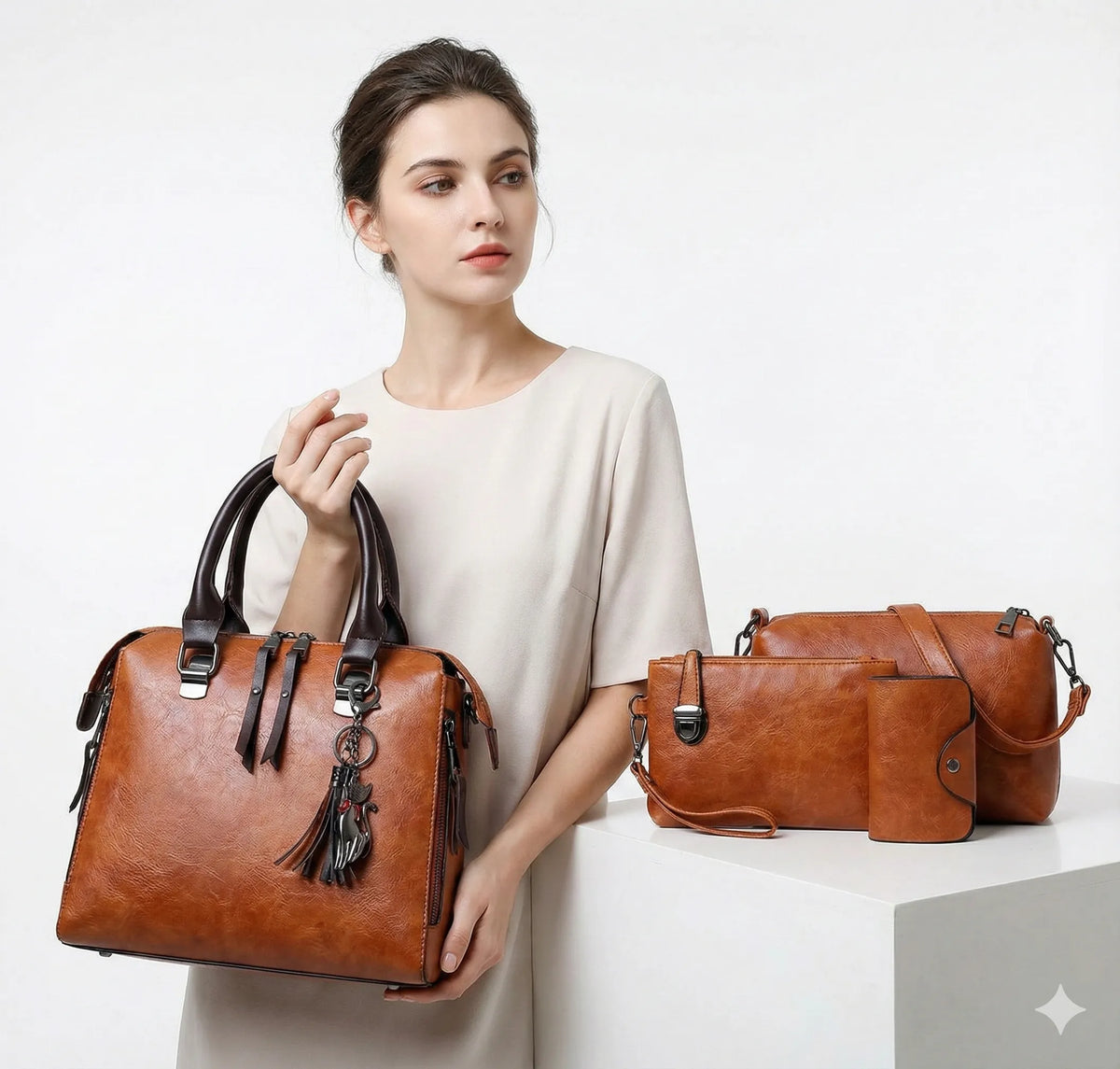 Kit premium en cuir - sac + portefeuille + pochette + trousse offerte