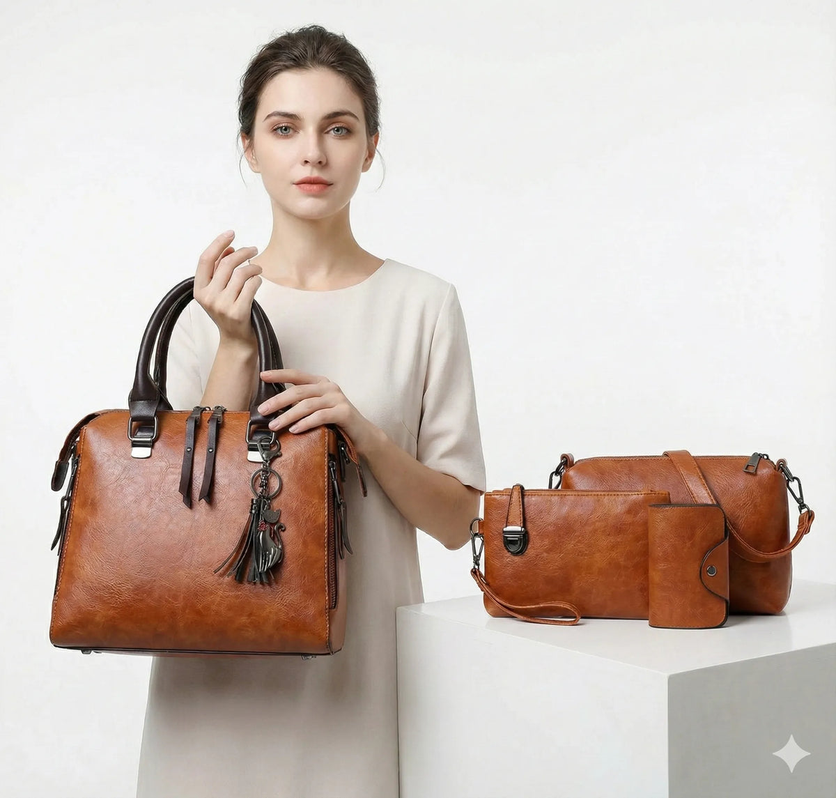 Kit premium en cuir - sac + portefeuille + pochette + trousse offerte
