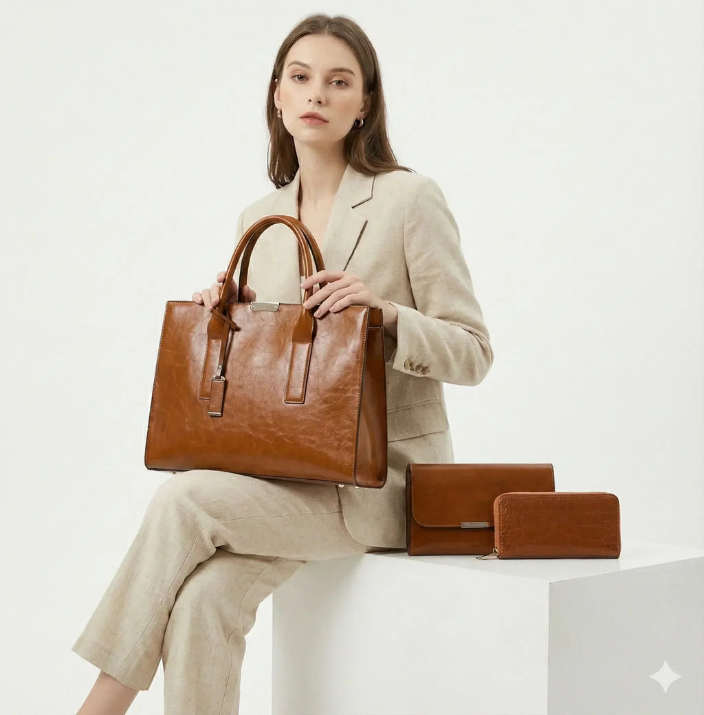 Ensemble sac en cuir + 2 portefeuilles - Zayna