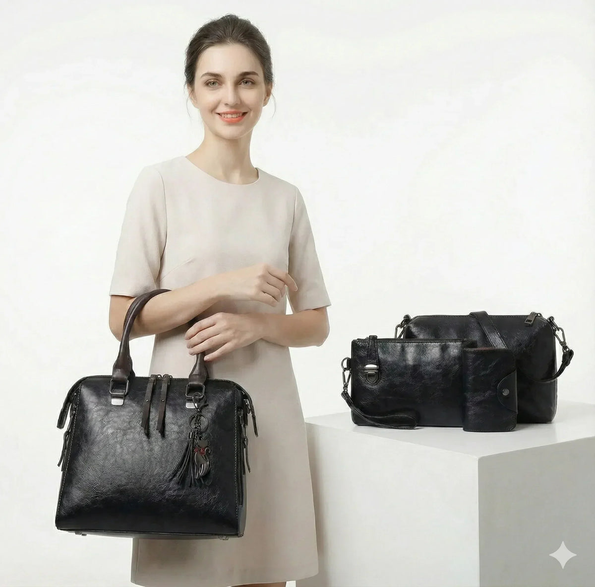Kit premium en cuir - sac + portefeuille + pochette + trousse offerte
