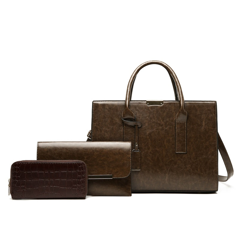 Ensemble sac en cuir + 2 portefeuilles - Zayna