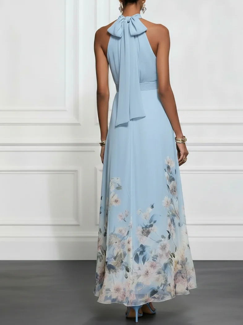 Rosalyn | Robe maxi en chiffon bleu à fleurs